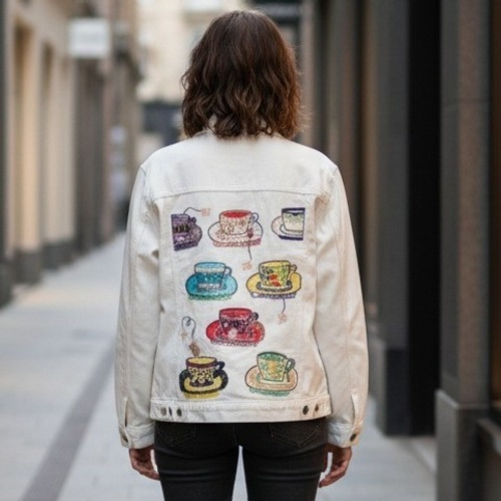 Cedars Womens L 198O's Vintage White Denim Jean Jacket STAINS Needs Cleaning